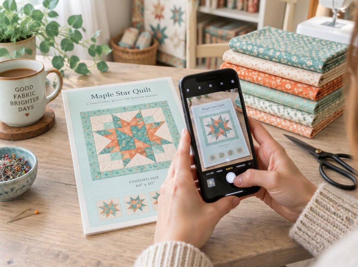 Taking a photo of a paper quilt pattern with a phone